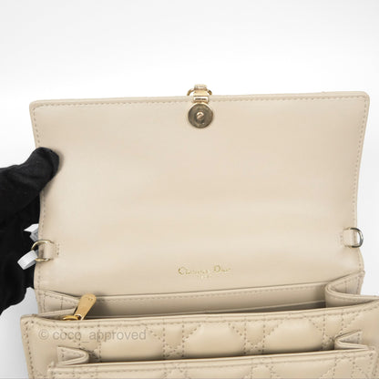 Christian Dior My Dior Daily Chain Pouch Sand-Colored Cannage Lambskin Gold Hardware