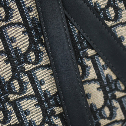 Christian Dior Saddle Bag Navy Dior Oblique Embroidery Gold Hardware