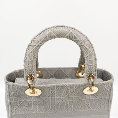 Christian Dior Medium Lady D-Lite Bag Gray Cannage Embroidery Gold Hardware