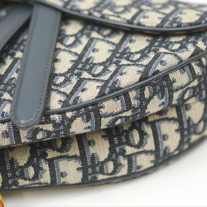 Christian Dior Saddle Bag Navy Dior Oblique Embroidery Gold Hardware