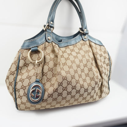 Gucci Skuldertaske Blå Læder
