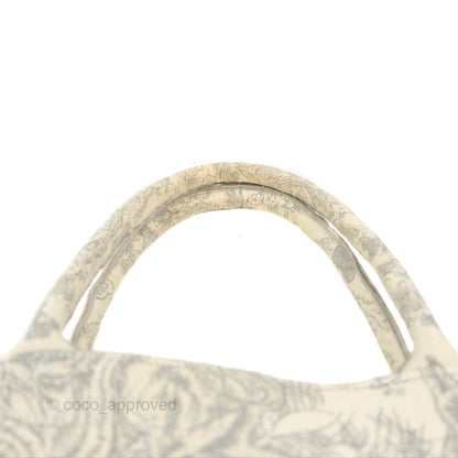 Christian Dior Medium (Old Small) Embroidered Toile De Jouy Light Grey Canvas Book Tote
