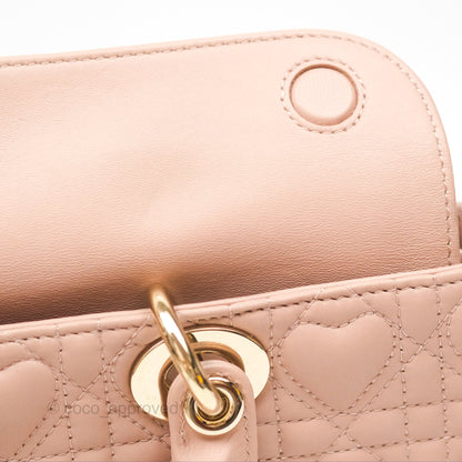 Christian Dior Medium Lady D-Joy Nude Pink Lambskin Heart Quilted