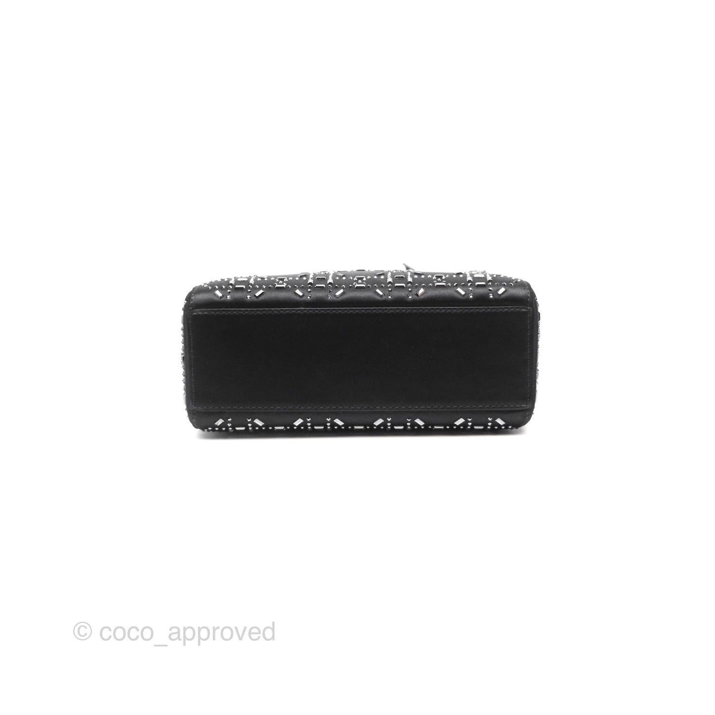 Christian Dior Mini Lady Dior Bag Black Strass Cannage Satin Silver Hardware
