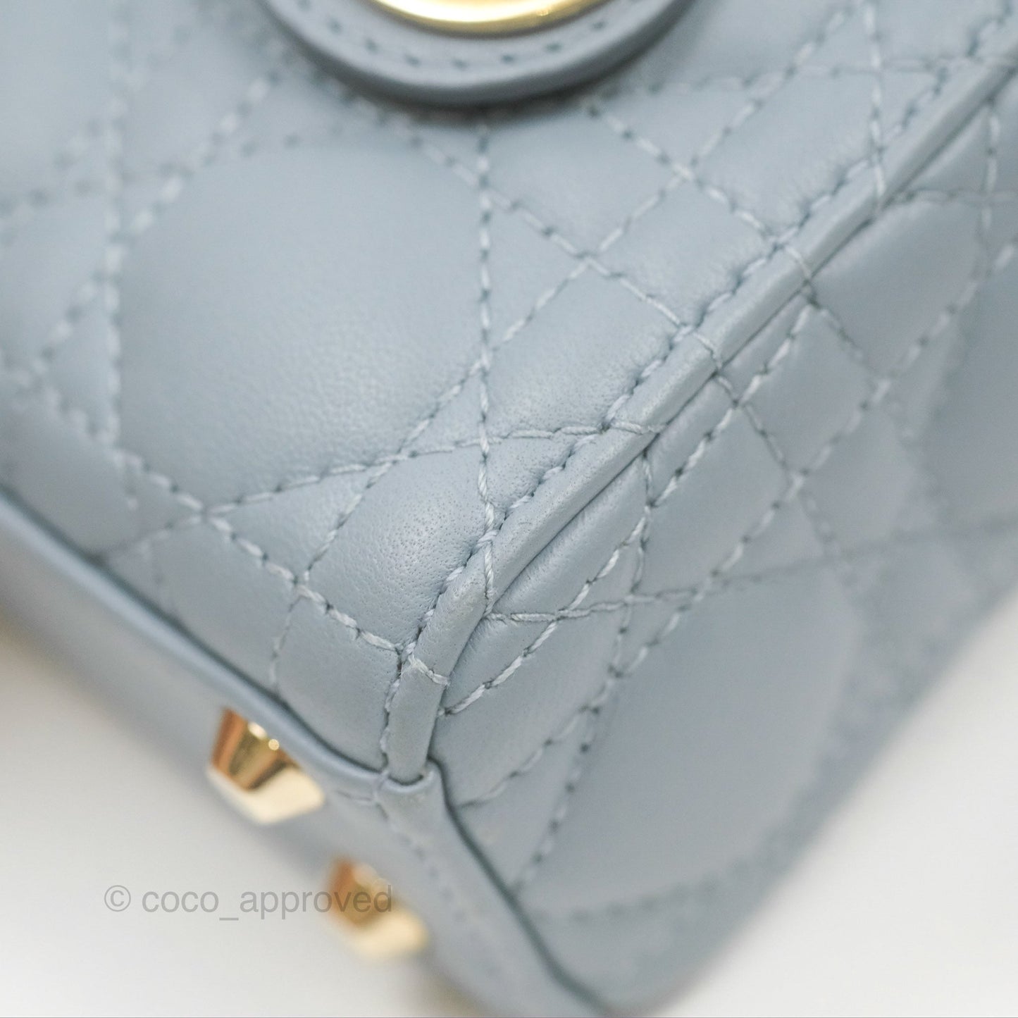 Christian Dior Micro Lady Dior Cannage Blue Grey Lambskin Gold Hardware