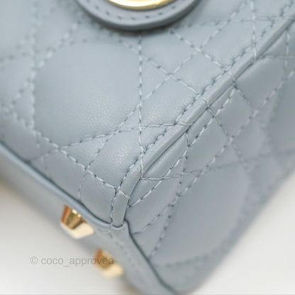 Christian Dior Micro Lady Dior Cannage Blue Grey Lambskin Gold Hardware