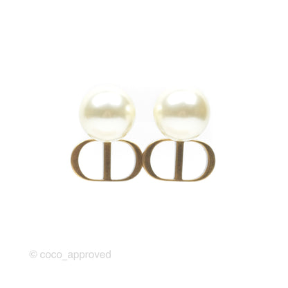 Christian Dior Tribales Pearl CD Earrings Gold Tone