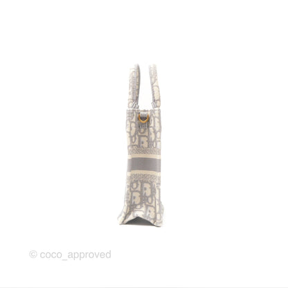 Dior Mini Vertical Gray Oblique Embroidery Book Tote