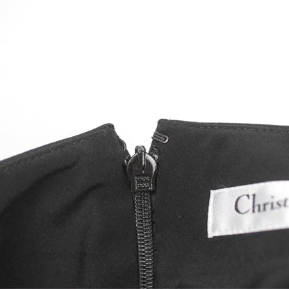 Christian Dior Gathered Mini Dress Black Wool Silk Size 34