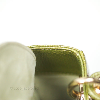 Dior Mini Lady Dior Green Metallic Lizard Gold Hardware