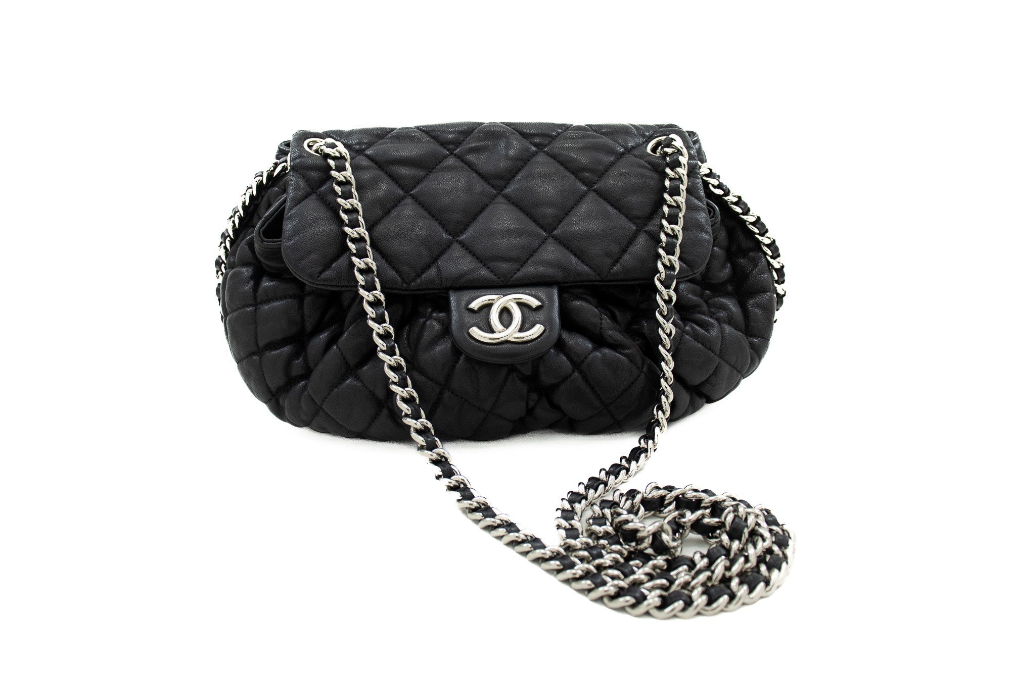 ショルダーバッグ・ポシェット × ヴィンテージ(中古) Chanel Chain Shoulder and Crossbody Bag CHANEL CC Logo Matelasse Chain Shoulder Bag Leather Black