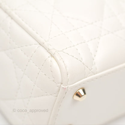 Christian Dior Cannage Mini Lady Dior White Gold Hardware
