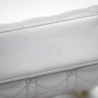 Christian Dior Lambskin Cannage Mini Lady Dior Iridescent Grey Gold Hardware
