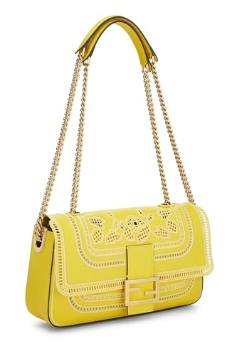 Fendi,  Yellow Leather Embroidered Baguette Chain Medium, Yellow