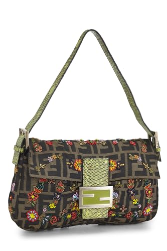 Fendi,  Brown Zucca Canvas Embellished Baguette, Green