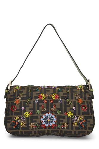 Fendi,  Brown Zucca Canvas Embellished Baguette, Green