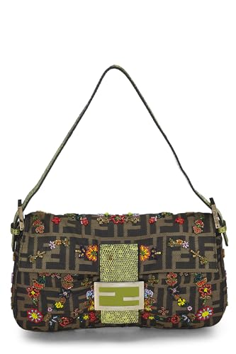 Fendi,  Brown Zucca Canvas Embellished Baguette, Green