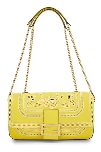 Fendi,  Yellow Leather Embroidered Baguette Chain Medium, Yellow
