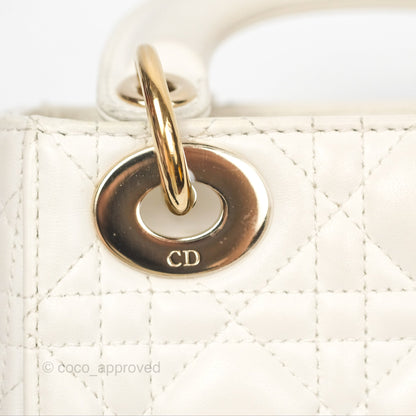 Christian Dior Cannage Mini Lady Dior White Gold Hardware
