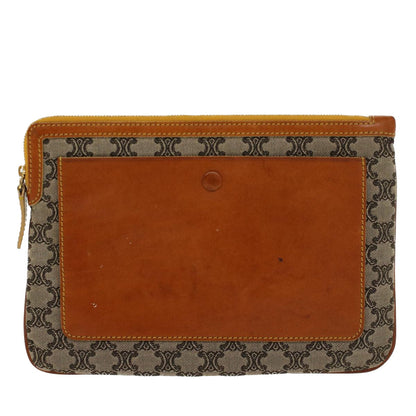 Celine Paris Macadam Clutch Bag Canvas Leather Beige Brown  45981