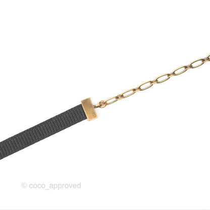 Christian Dior Grosgrain Ribbon Astrology Choker Aged Gold Hardware