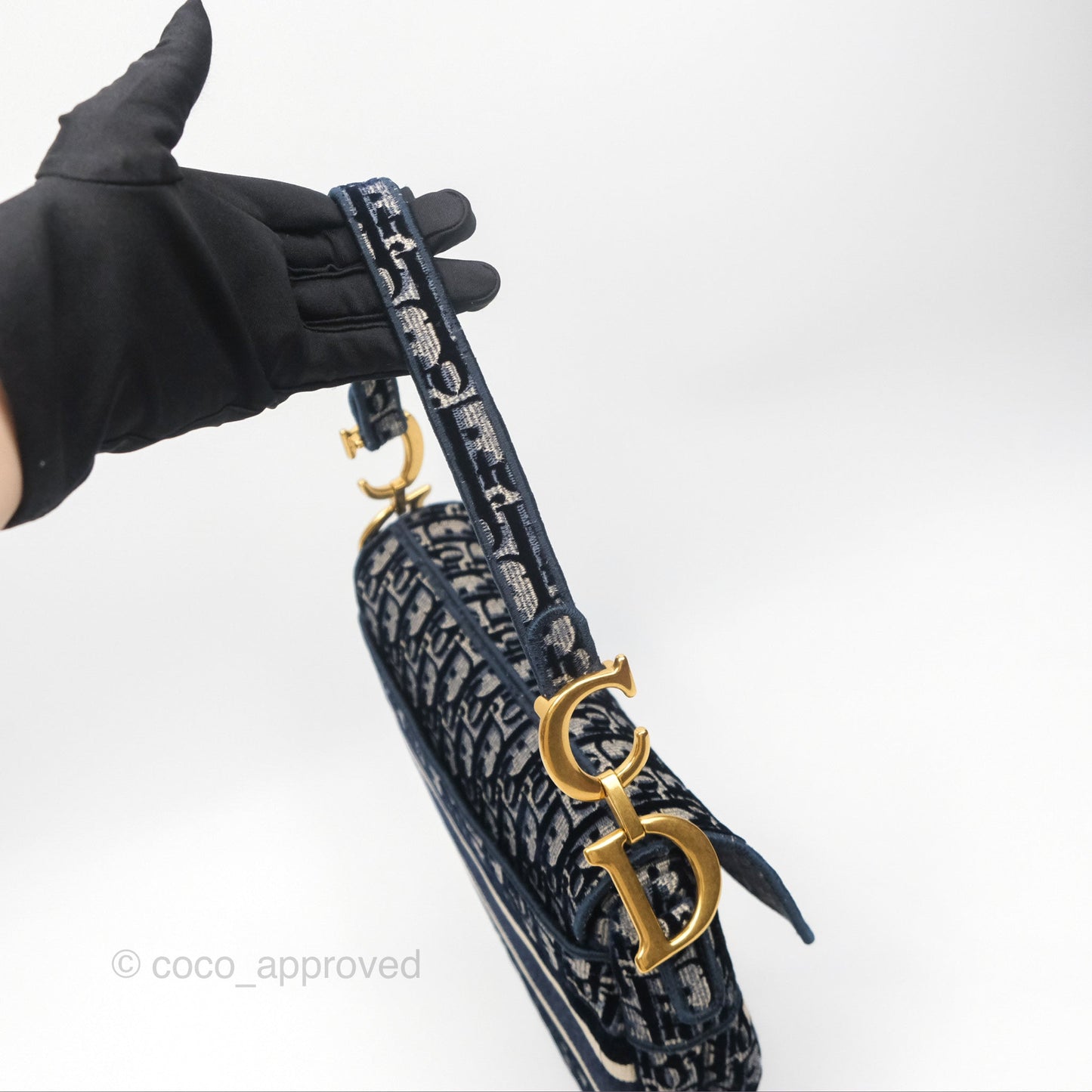 Christian Dior Saddle Bag Velvet Navy Dior Oblique Embroidery Gold Hardware
