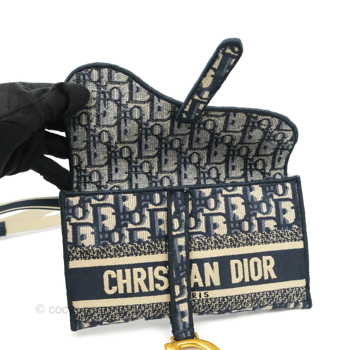 Christian Dior Navy Oblique Slim Saddle Pouch