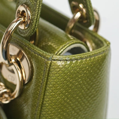 Dior Mini Lady Dior Green Metallic Lizard Gold Hardware