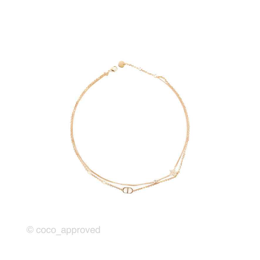 Dior CD Petit Double Necklace Crystal Rose Gold Tone