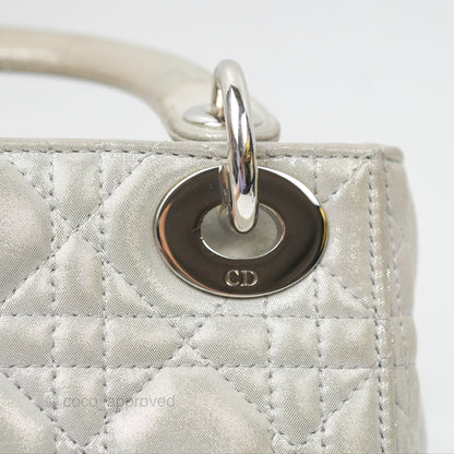 Christian Dior Mini Lady Dior Metallic Silver Nubuck Silver Hardware