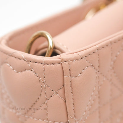 Christian Dior Medium Lady D-Joy Nude Pink Lambskin Heart Quilted
