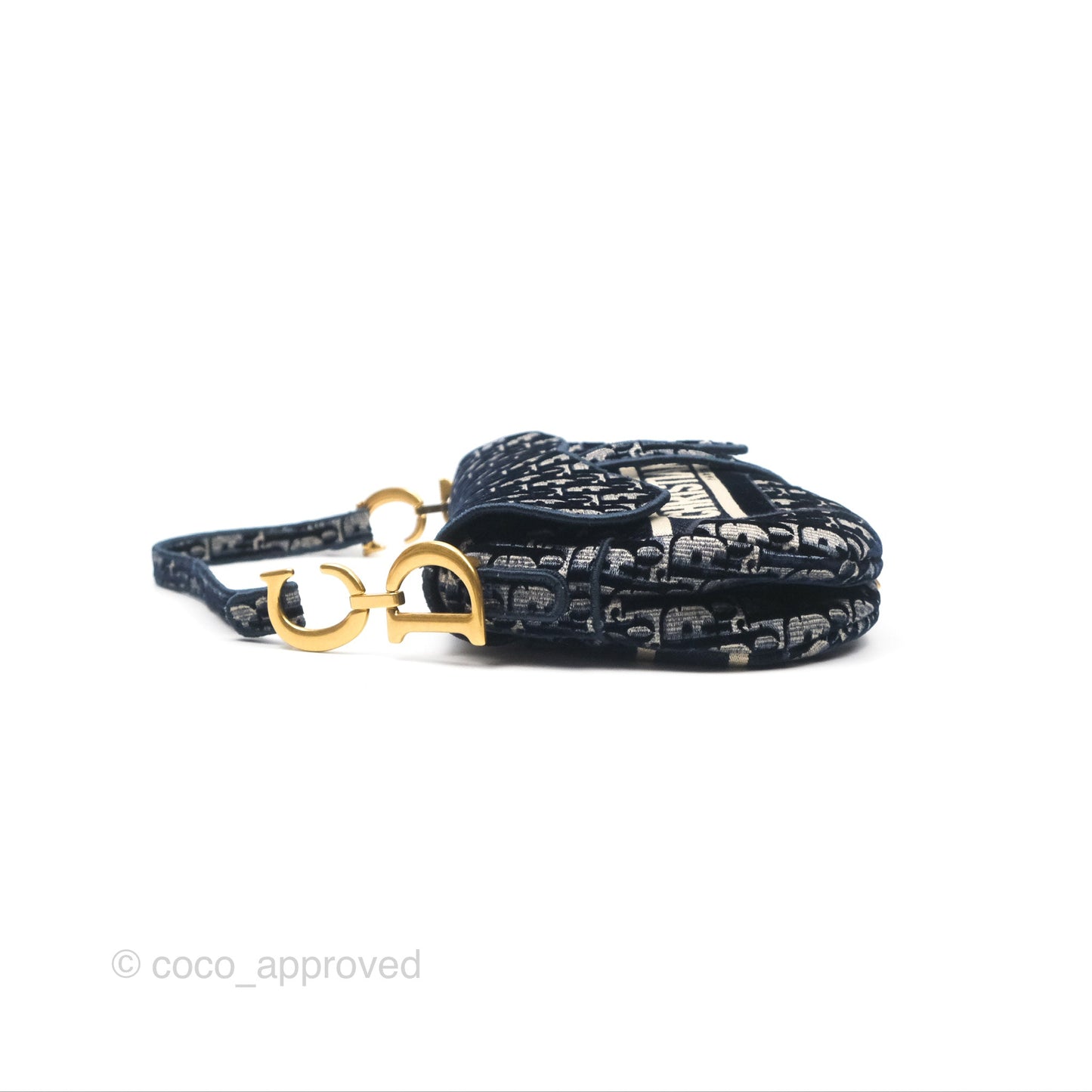 Christian Dior Saddle Bag Velvet Navy Dior Oblique Embroidery Gold Hardware