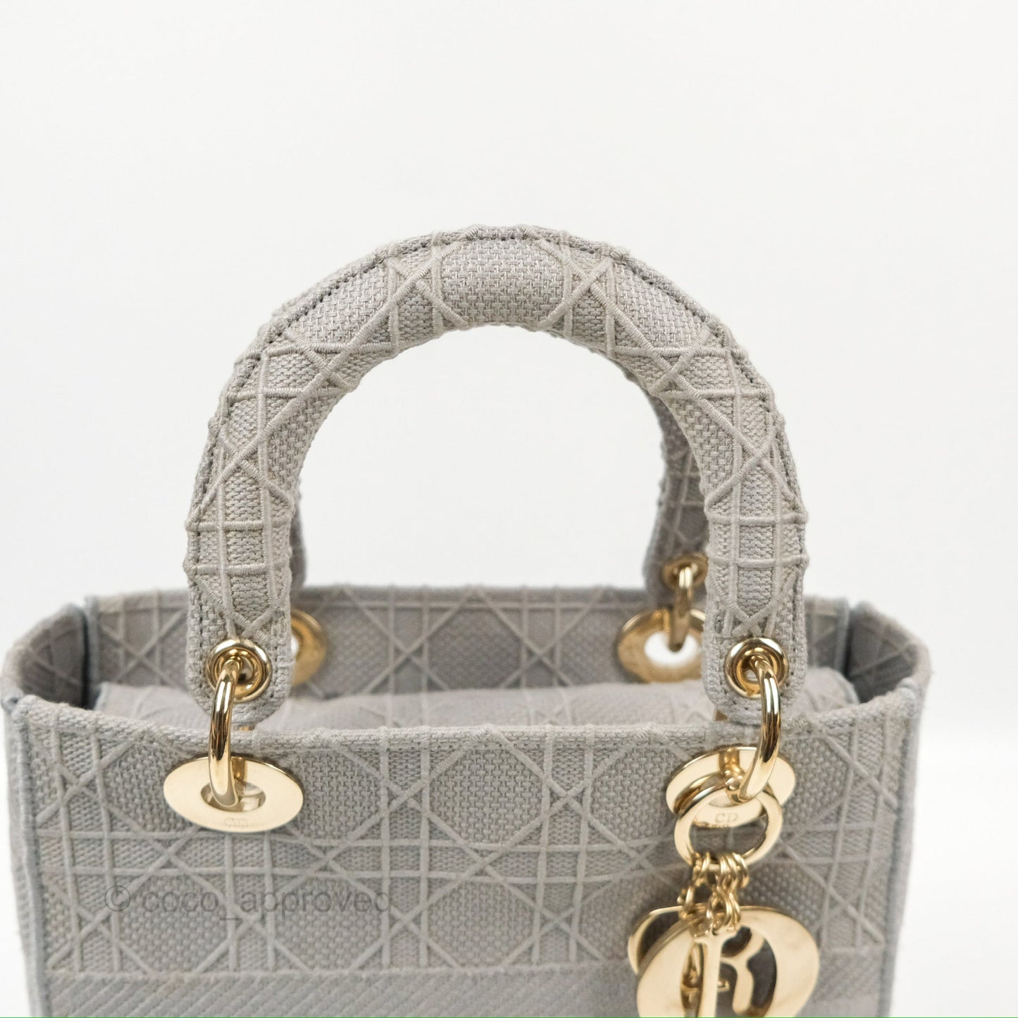 Christian Dior Medium Lady D-Lite Bag Gray Cannage Embroidery Gold Hardware