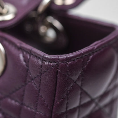 Christian Dior Medium Lady Dior Dark Purple Lambskin Silver Hardware