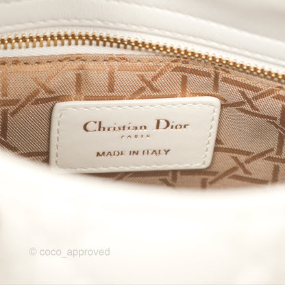 Christian Dior Cannage Mini Lady Dior White Gold Hardware