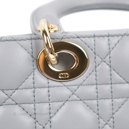Dior Small Lady D-Joy Bag Grey Lambskin Cannage Gold Hardware