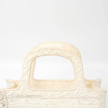 Dior Mini Book Tote Natural Macramé-Effect Embroidery