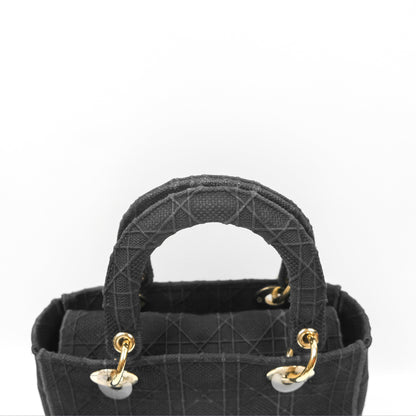 Christian Dior Medium Lady D-Lite Bag Black Cannage Embroidery Gold Hardware
