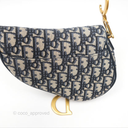 Christian Dior Mini Saddle Bag Blue Oblique Jacquard Gold Hardware