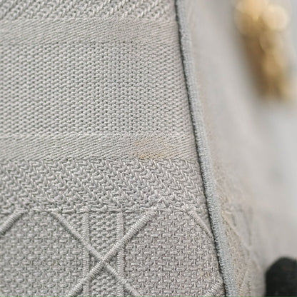 Christian Dior Medium Lady D-Lite Bag Gray Cannage Embroidery Gold Hardware