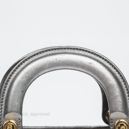 Christian Dior Mini Lady Dior Metallic Dark Grey Lambskin Cannage Gold Hardware