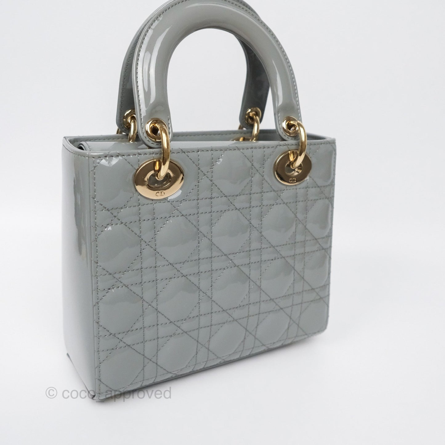 Christian Dior Lady Dior Grey Patent Gold Hardware