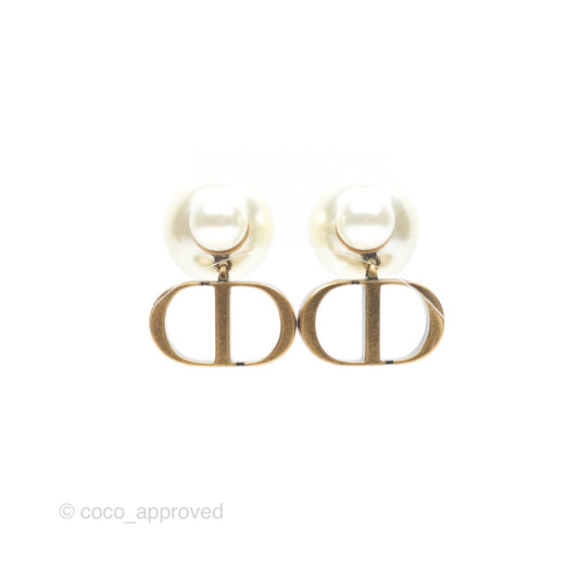 Christian Dior Tribales Pearl CD Earrings Gold Tone