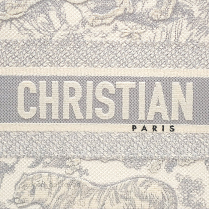 Christian Dior Medium (Old Small) Embroidered Toile De Jouy Light Grey Canvas Book Tote