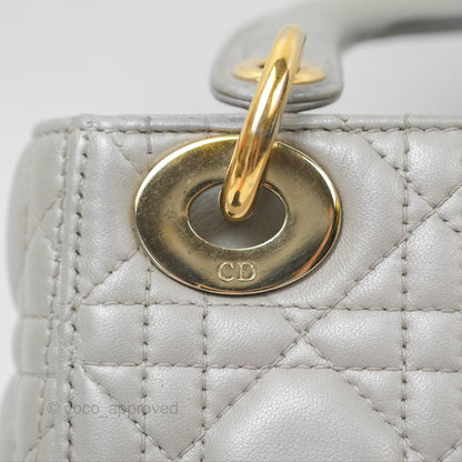 Christian Dior Mini Lady Dior Iridescent Light Grey Cannage Lambskin Gold Hardware