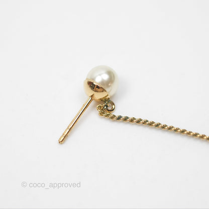 Christian Dior CD Pearl Long Drop Earrings Gold Tone