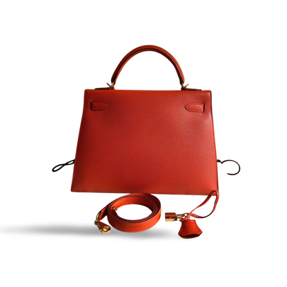 Hermes Orange Kelly 32 Sellier Bag in Epsom Leather with Gold Hardware
