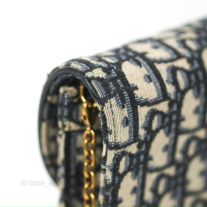 Christian Dior Saddle Chain Pouch Navy Oblique Jacquard