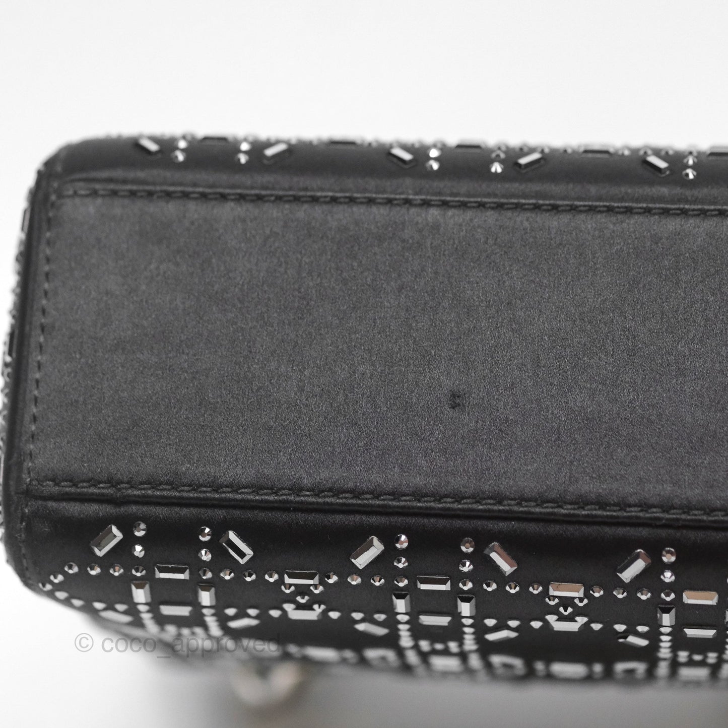 Christian Dior Mini Lady Dior Bag Black Strass Cannage Satin Silver Hardware