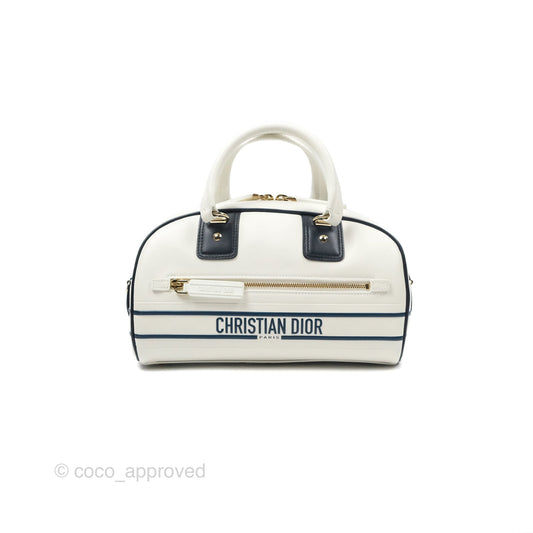 Dior Small Dior Vibe Zip Bowling Bag White Navy